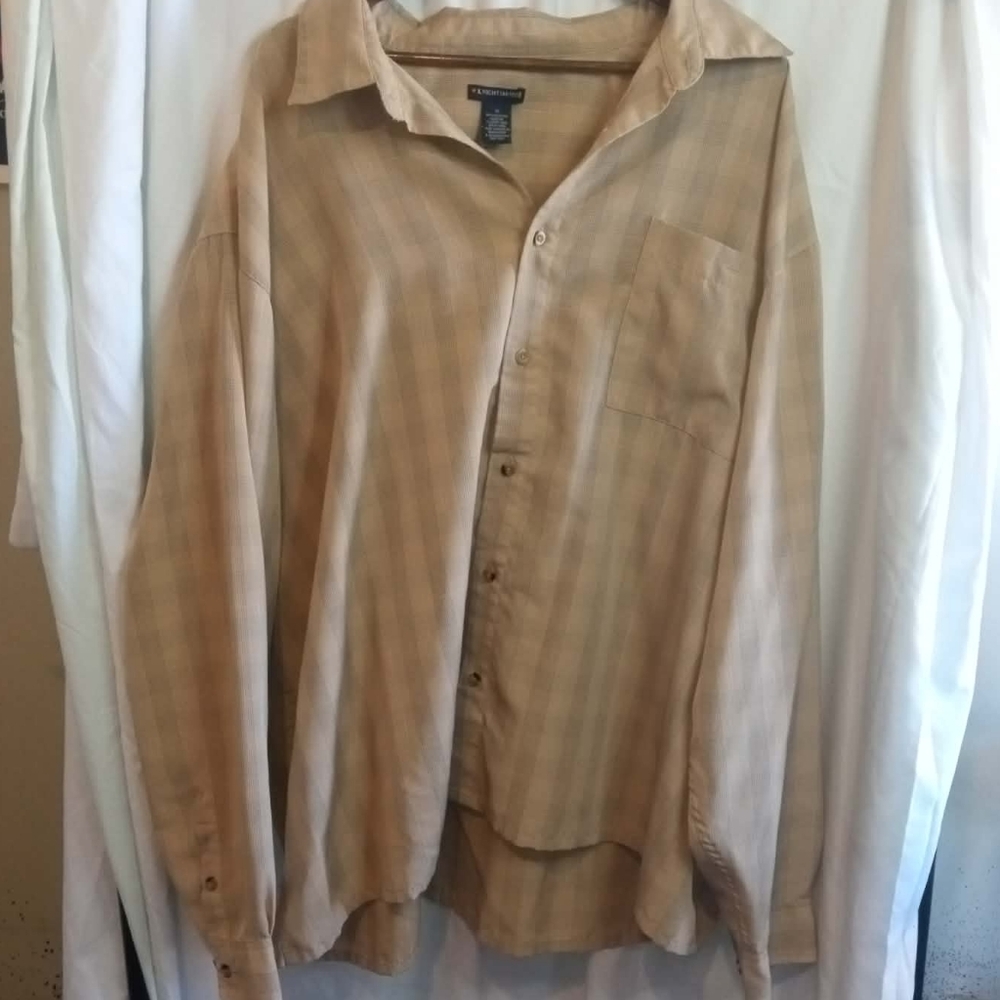Knightsbridge 4x Casual Button-Down Shirt Tan Plaid Soft Big Tall Office Comfy